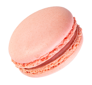 A raspberry macaron with a rich red color and fruity filling