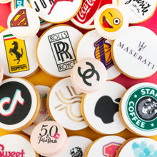 Load image into Gallery viewer, A selection of custom personalized cookies with designs and messages
