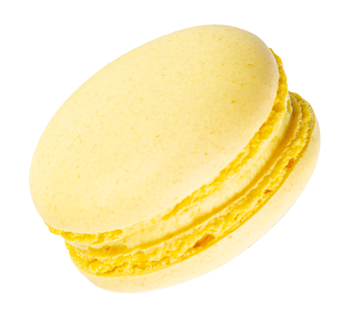 A close up of lemon macaron